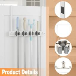 PAWNORA Over The Door Broom Mop Holder in White - thumbnail 3