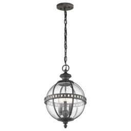 Netlighting Halleron 3 Light Outdoor Globe Ceiling Pendant Light Grey IP44 E14 - thumbnail 1