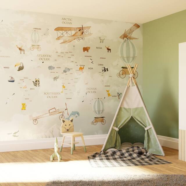 Superfresco Easy Around the World Sage Print To Order 3m x 2.8m Mural in Green - image 1