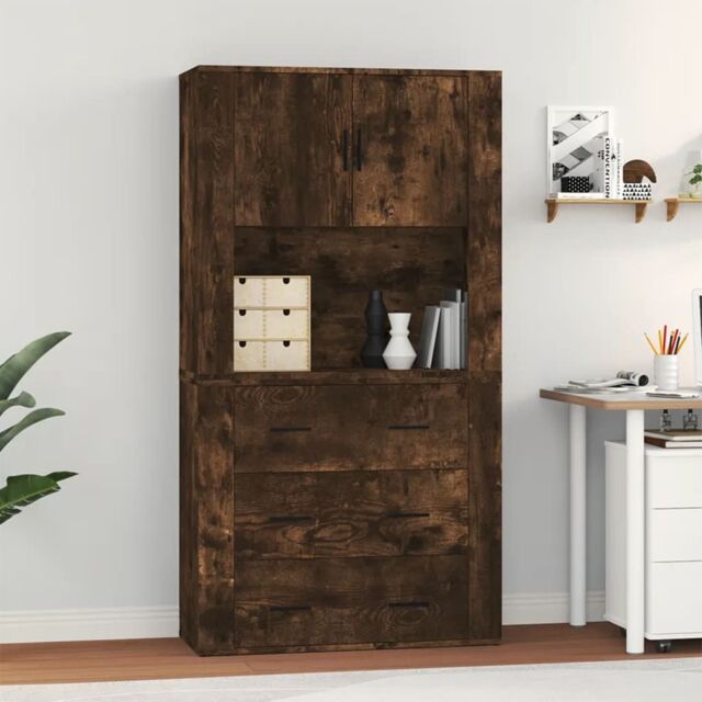 Berkfield Home Highboard Smoked Oak Engineered Wood in Brown - image 1