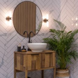ValueLights Canya Up Down 2 Way IP44 Bathroom Frosted Reeded Glass Wall Light with LED Bulbs in Black - thumbnail 3