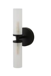 ValueLights Canya Up Down 2 Way IP44 Bathroom Frosted Reeded Glass Wall Light with LED Bulbs in Black - thumbnail 6