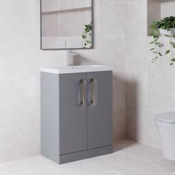 Balterley Bathroom Vanity Basin Unit, Brushed Bronze Handles, 600mm, Satin Grey - thumbnail 3