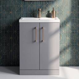 Balterley Bathroom Vanity Basin Unit, Brushed Bronze Handles, 600mm, Satin Grey - thumbnail 4