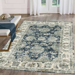 THE RUGS Perla Vintage Washable Rug - Ultra Soft Polyamide Non Slip Design in Blue - Size: 60 cm x 180 cm - thumbnail 2