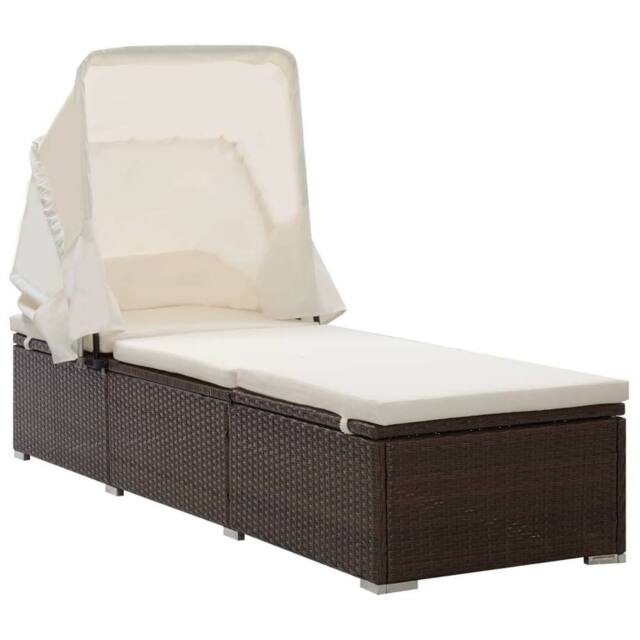 Berkfield Home Sun Lounger with Canopy & Cushion Poly Rattan Brown - image 1
