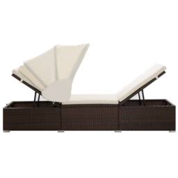 Berkfield Home Sun Lounger with Canopy & Cushion Poly Rattan Brown - thumbnail 3