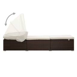 Berkfield Home Sun Lounger with Canopy & Cushion Poly Rattan Brown - thumbnail 4