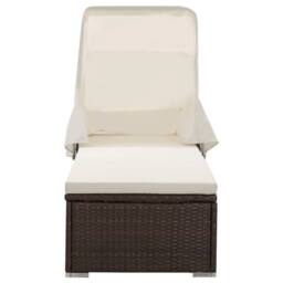 Berkfield Home Sun Lounger with Canopy & Cushion Poly Rattan Brown - thumbnail 2