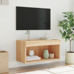 Berkfield Home TV Cabinet with LED Lights Sonoma Oak 60x30x30 cm in Brown - Size: 60 x 30 x 30 cm - thumbnail 5
