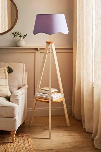 ValueLights Morrigan Painted Cream Tripod Floor Lamp with Scalloped Lamp Shade in Lilac - image 1