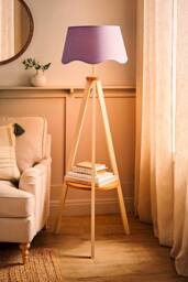 ValueLights Morrigan Painted Cream Tripod Floor Lamp with Scalloped Lamp Shade in Lilac - thumbnail 2