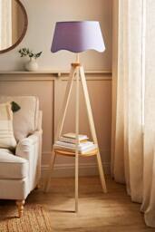ValueLights Morrigan Painted Cream Tripod Floor Lamp with Scalloped Lamp Shade in Lilac
