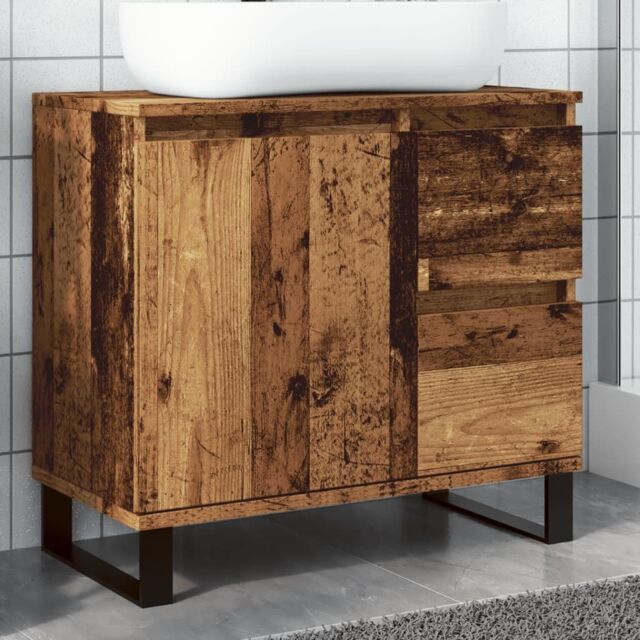 Berkfield Home Bathroom Sink Cabinet Old Wood 65x33x60 cm Engineered Wood in Brown - Size: 65 x 33 x 60 cm - image 1