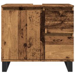 Berkfield Home Bathroom Sink Cabinet Old Wood 65x33x60 cm Engineered Wood in Brown - Size: 65 x 33 x 60 cm - thumbnail 4