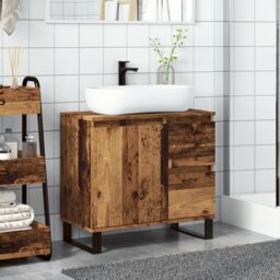 Berkfield Home Bathroom Sink Cabinet Old Wood 65x33x60 cm Engineered Wood in Brown - Size: 65 x 33 x 60 cm - thumbnail 3
