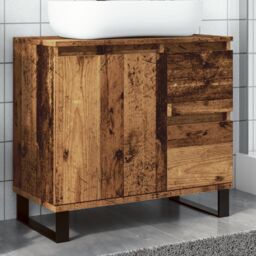 Berkfield Home Bathroom Sink Cabinet Old Wood 65x33x60 cm Engineered Wood in Brown - Size: 65 x 33 x 60 cm