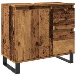 Berkfield Home Bathroom Sink Cabinet Old Wood 65x33x60 cm Engineered Wood in Brown - Size: 65 x 33 x 60 cm - thumbnail 2