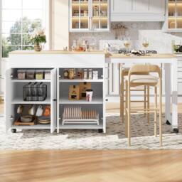 Merax Extendable Kitchen Island with Pull-out Dining Table for Dining Room in White - thumbnail 3