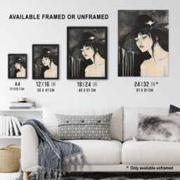 "Artery8 Beautiful Woman in Hat Painting Goth Timeless Wall Art Print in Black - Size: W12"" x H16""" - thumbnail 3
