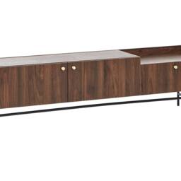 Wyld and Coco Heritage Home Dark Brown TV Stand - Metal Legs 2 Doors Central Drawer - thumbnail 2