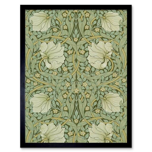 "Artery8 William Morris Pimpernel Arts Craft Design 12x16"" Framed Art Print in Green - Size: W12"" x H16""" - image 1