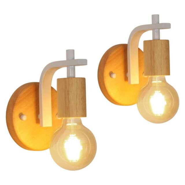 Goeco 2 Pieces E27 Wooden Wall Lights Indoor Wall Light for Bedroom Hallway in White - image 1