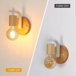 Goeco 2 Pieces E27 Wooden Wall Lights Indoor Wall Light for Bedroom Hallway in White - thumbnail 5