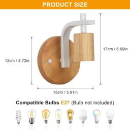 Goeco 2 Pieces E27 Wooden Wall Lights Indoor Wall Light for Bedroom Hallway in White - thumbnail 3