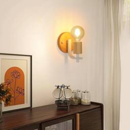 Goeco 2 Pieces E27 Wooden Wall Lights Indoor Wall Light for Bedroom Hallway in White - thumbnail 2