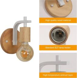 Goeco 2 Pieces E27 Wooden Wall Lights Indoor Wall Light for Bedroom Hallway in White - thumbnail 4