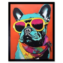 "Artery8 Wall Art Print French Bulldog Wearing Sunglasses & Bandana Art Framed in Orange - Size: W12"" x H16""" - thumbnail 1