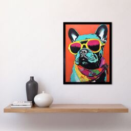"Artery8 Wall Art Print French Bulldog Wearing Sunglasses & Bandana Art Framed in Orange - Size: W12"" x H16""" - thumbnail 2