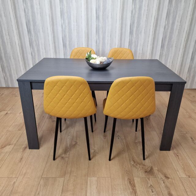 KOSY KOALA Grey Dining Table with 4 Mustard Stitched Chairs, Kitchen Dining Set in Dark Grey - image 1