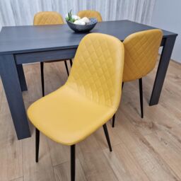 KOSY KOALA Grey Dining Table with 4 Mustard Stitched Chairs, Kitchen Dining Set in Dark Grey - thumbnail 4