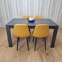 KOSY KOALA Grey Dining Table with 4 Mustard Stitched Chairs, Kitchen Dining Set in Dark Grey - thumbnail 1