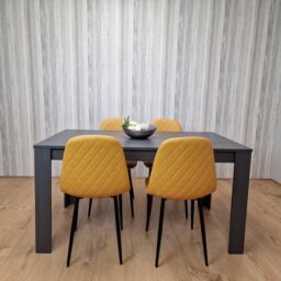 KOSY KOALA Grey Dining Table with 4 Mustard Stitched Chairs, Kitchen Dining Set in Dark Grey - thumbnail 6