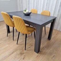 KOSY KOALA Grey Dining Table with 4 Mustard Stitched Chairs, Kitchen Dining Set in Dark Grey - thumbnail 5