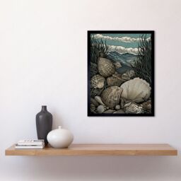 "Artery8 Wall Art Print Seashells by the Shore Modern Coastal Art Framed in Black - Size: W12"" x H16""" - thumbnail 2
