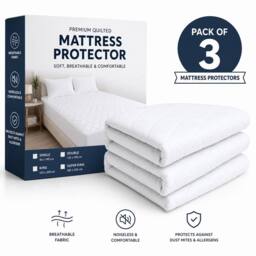 Grace Pack of 3 Quilted Mattress Protectors Soft Breathable Mattress Cover in White - Size: Single Fitted - thumbnail 1