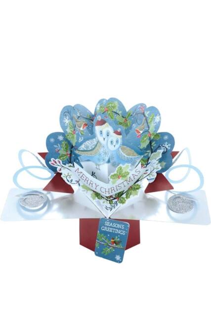 KDMD Owl in Wreath Pop Up Card Blue - image 1