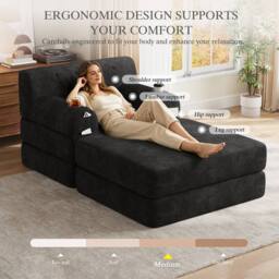 Direct Wicker Cord Convertible Sleeper Chair with Ottoman, Cup Holders & Side Pocket in Black - Size: 1 Seater - thumbnail 4