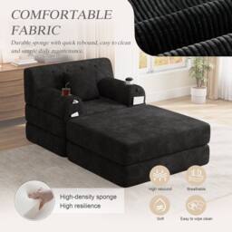 Direct Wicker Cord Convertible Sleeper Chair with Ottoman, Cup Holders & Side Pocket in Black - Size: 1 Seater - thumbnail 5