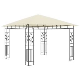 Berkfield Home Gazebo with Mosquito Net&LED String Lights 3x3x2.73 m Cream in Beige - thumbnail 5