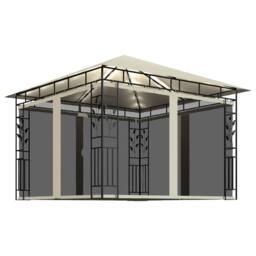 Berkfield Home Gazebo with Mosquito Net&LED String Lights 3x3x2.73 m Cream in Beige - thumbnail 3