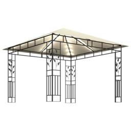 Berkfield Home Gazebo with Mosquito Net&LED String Lights 3x3x2.73 m Cream in Beige - thumbnail 4