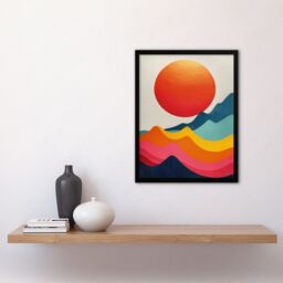 "Artery8 Wall Art Print Abstract Waves Sunset Sun Vibrant Oil Painting Art Framed Poster in Black - Size: W12"" x H16""" - thumbnail 4