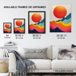 "Artery8 Wall Art Print Abstract Waves Sunset Sun Vibrant Oil Painting Art Framed Poster in Black - Size: W12"" x H16""" - thumbnail 3