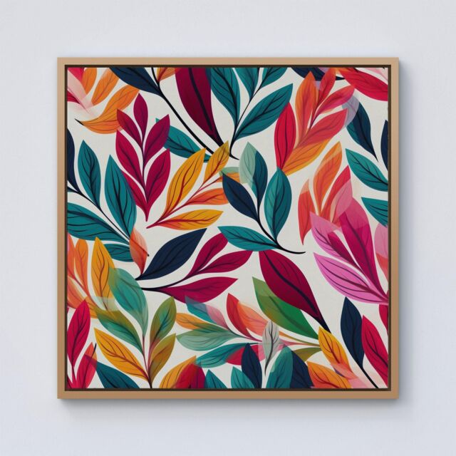 Warren Reed - Designer Bright Leaves Pattern Framed Canvas in Light Brown - Size: w40 inch x h40 inch - image 1