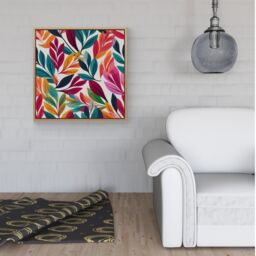 Warren Reed - Designer Bright Leaves Pattern Framed Canvas in Light Brown - Size: w40 inch x h40 inch - thumbnail 2